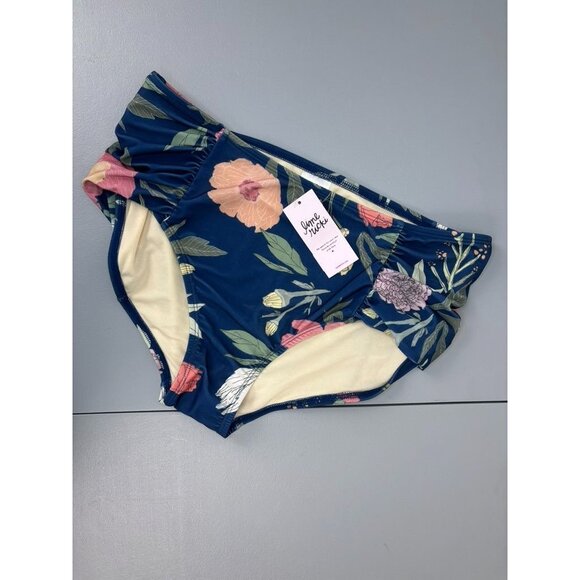 Lime Ricki women's XL blue floral blooms ruched high rise swim bottoms NWT - Picture 1 of 5